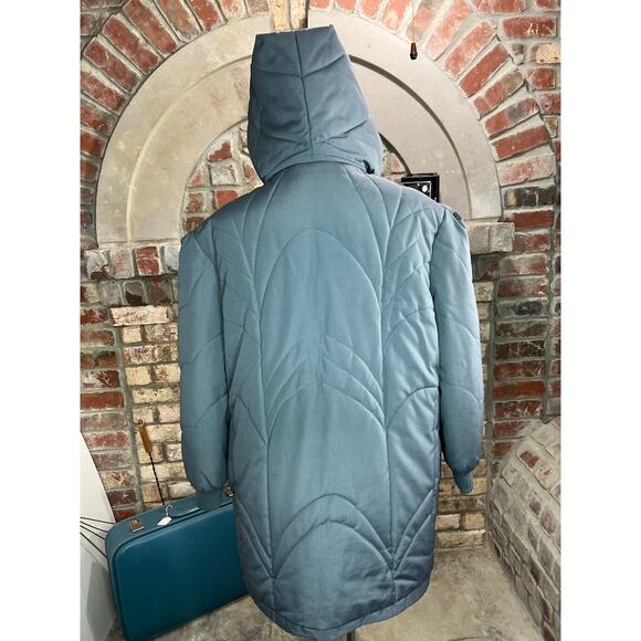 cocoon coat quilted hood 1980s gray toggle buttons - Picture 7 of 13